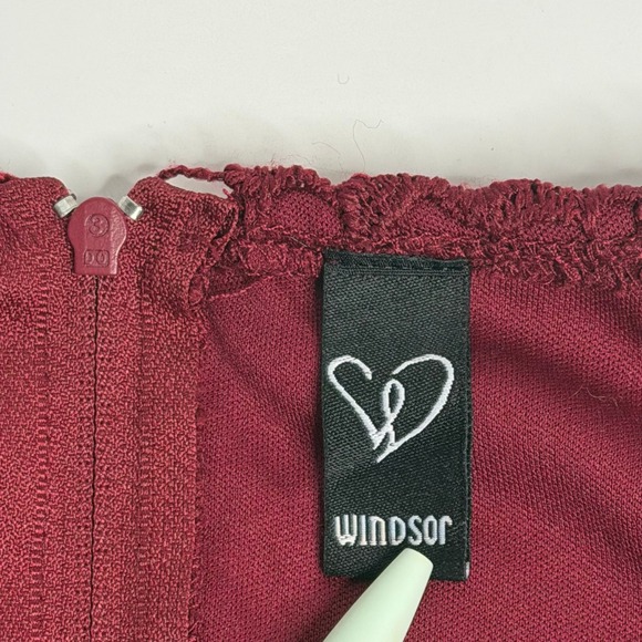 Windsor Burgundy Crochet Lace Skater Mini Dress Small Vamp Whimsigoth Fit Flare - Picture 7 of 10